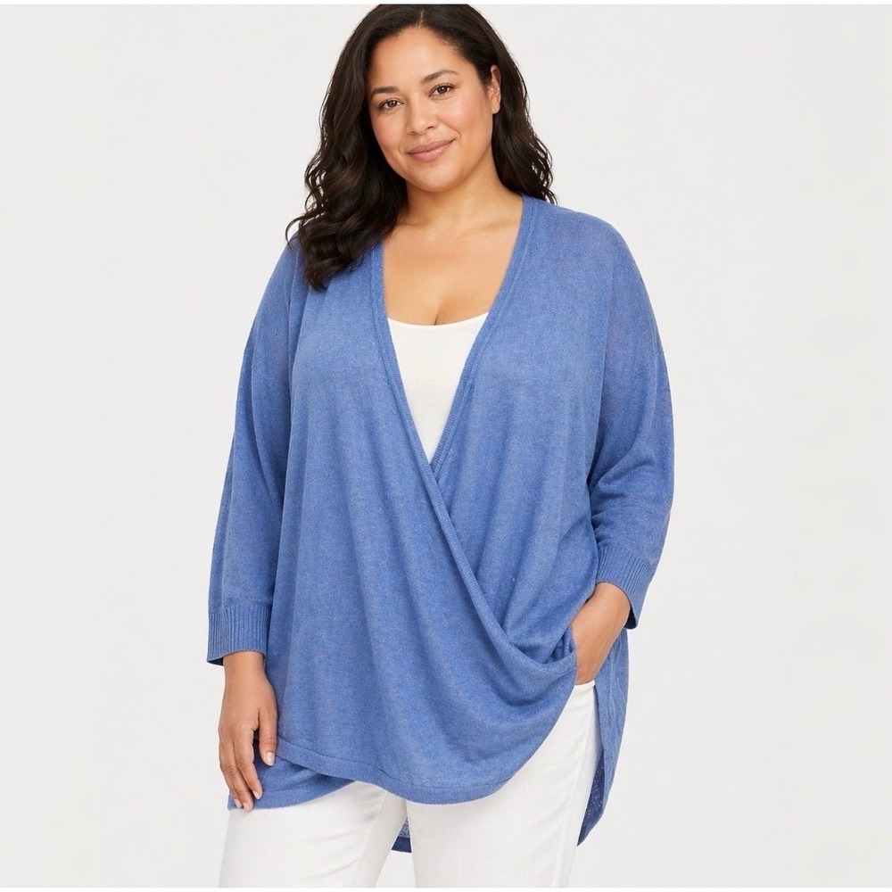 J. Jill Wearever Blue Wrap Cardigan Sweater 3/4 Sleeve Plus Size 2X